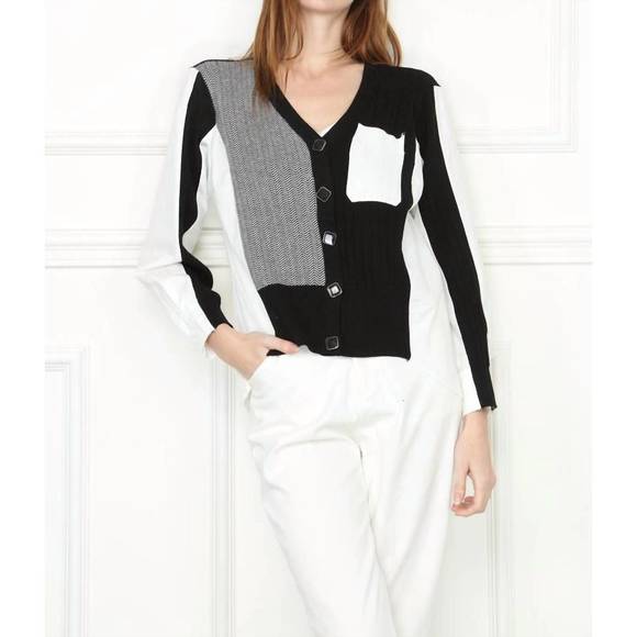 NEW ZERO DEGREE CELSIUS mix media shirt cardigan in black/white